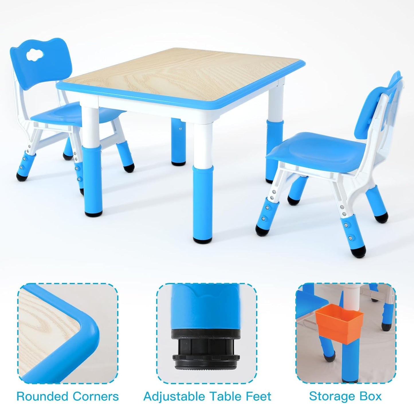 LulliSpace Blue Kids Table and 2 Chairs Set