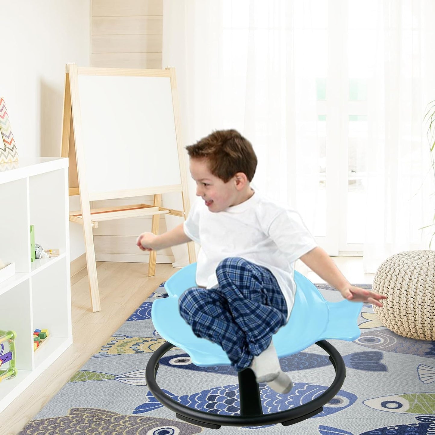 LulliSpace Blue Fish Shape Kids Swivel Sensory Swivel Chair