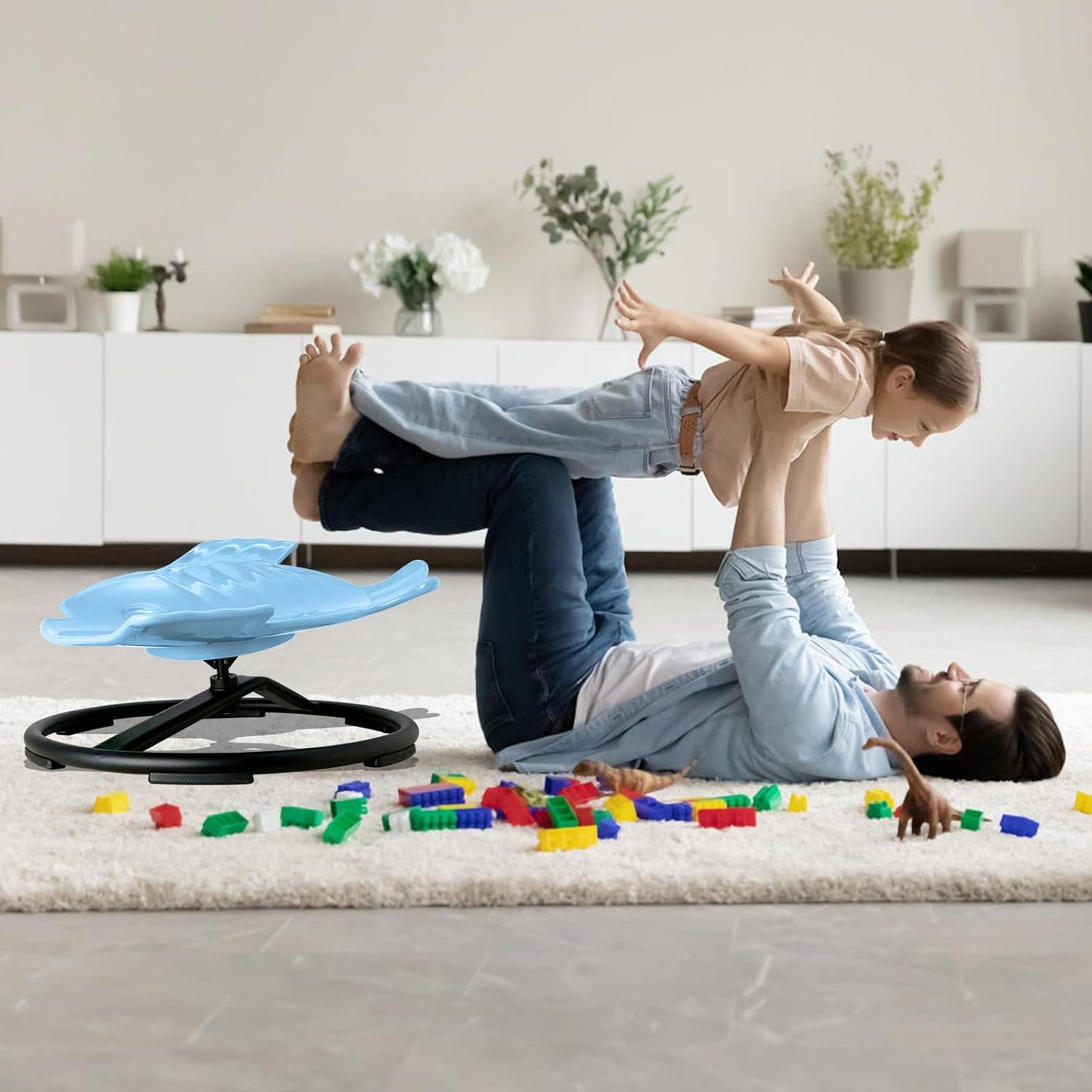 LulliSpace Blue Fish Shape Kids Swivel Sensory Swivel Chair