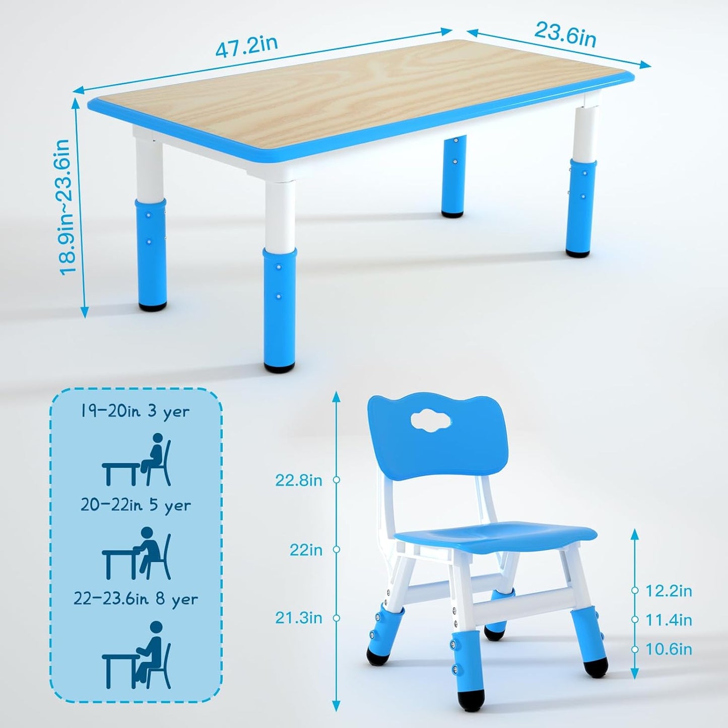 LulliSpace Blue Kids Table and 4 Chairs Set