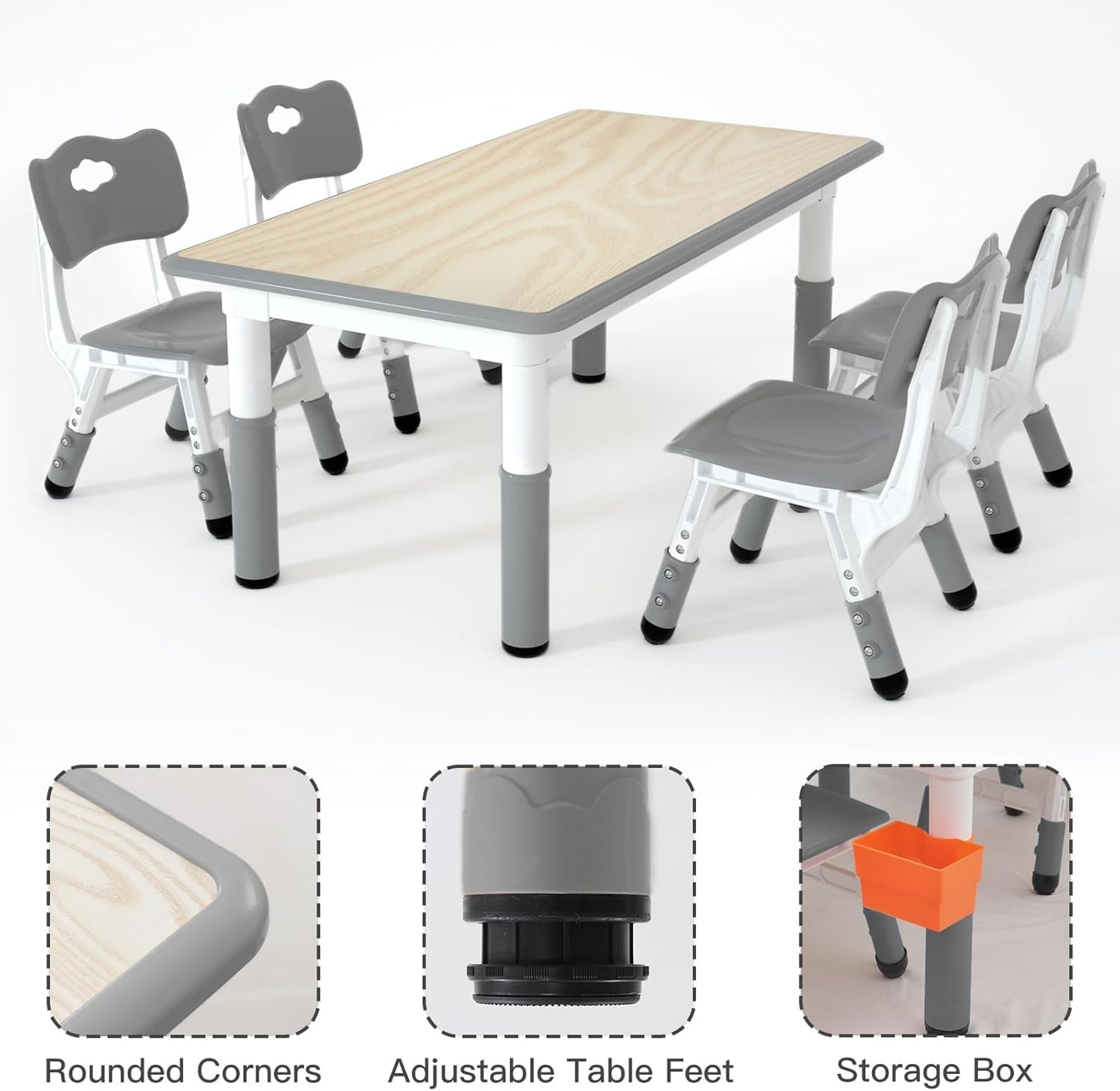 LulliSpace Grey Kids Table and 4 Chairs Set