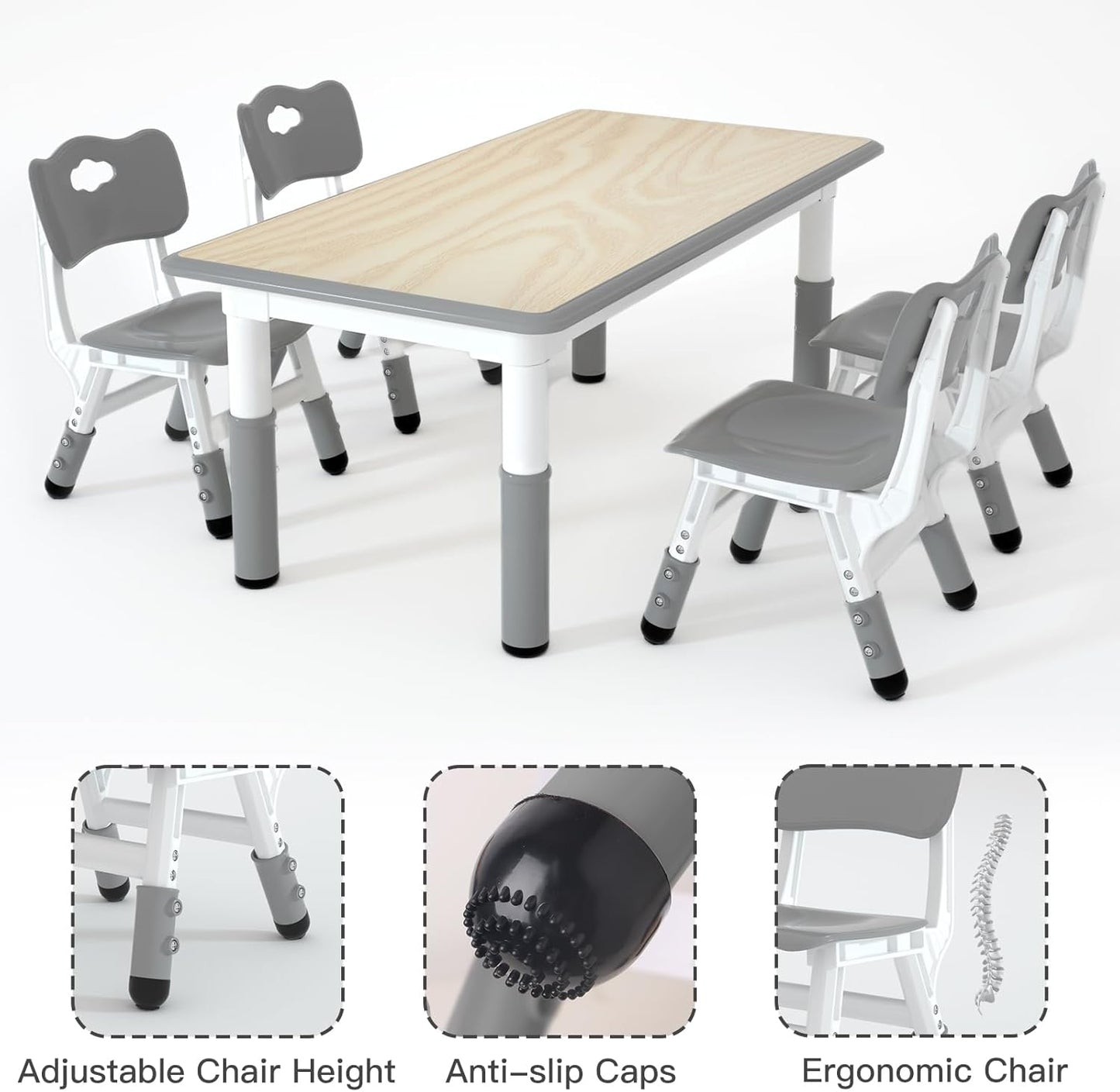 LulliSpace Grey Kids Table and 4 Chairs Set