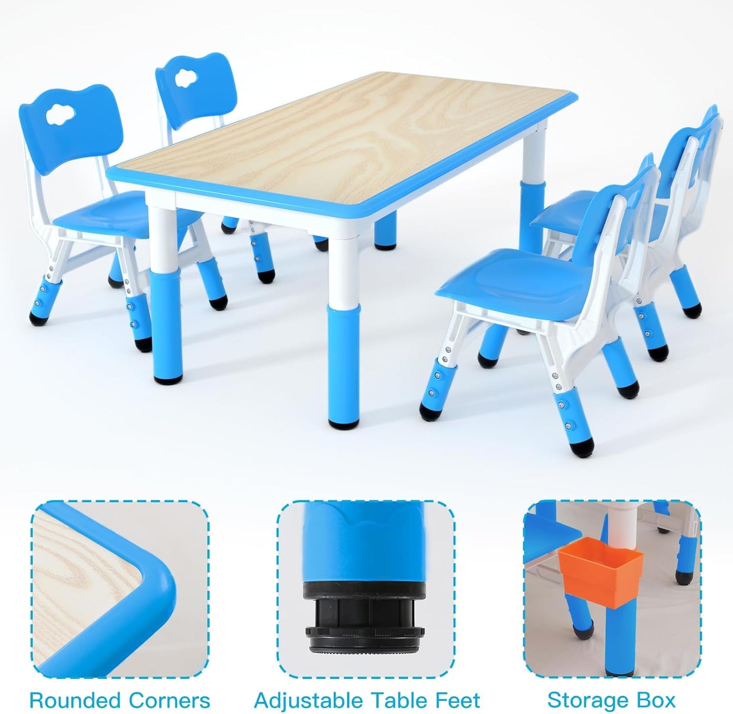 LulliSpace Blue Kids Table and 4 Chairs Set