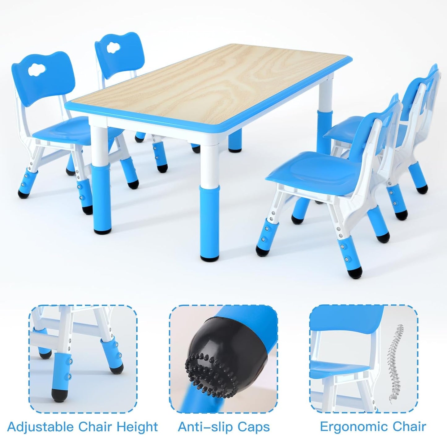 LulliSpace Blue Kids Table and 4 Chairs Set