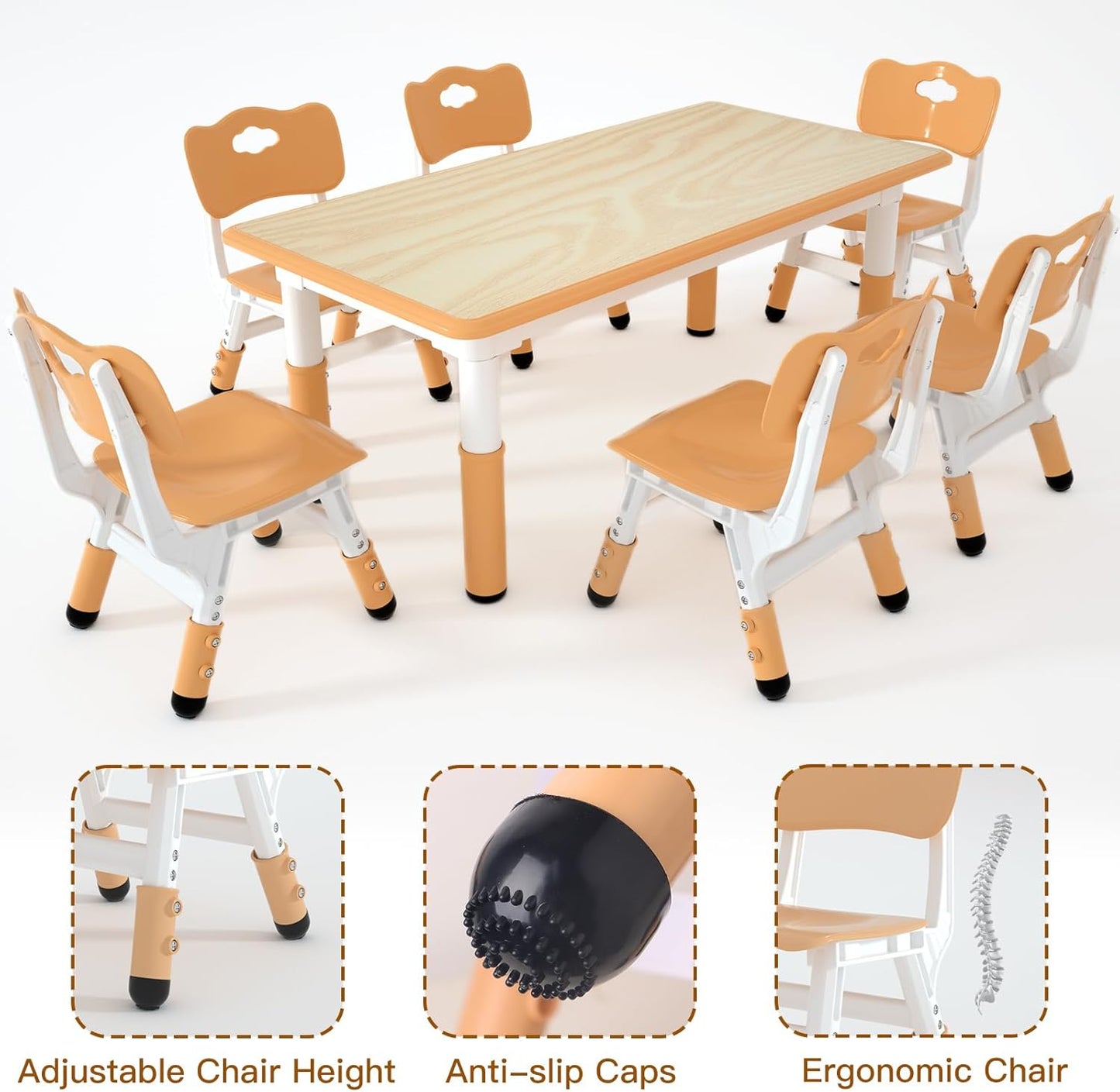LulliSpace 3 Color Kids Table and 6 Chairs Set