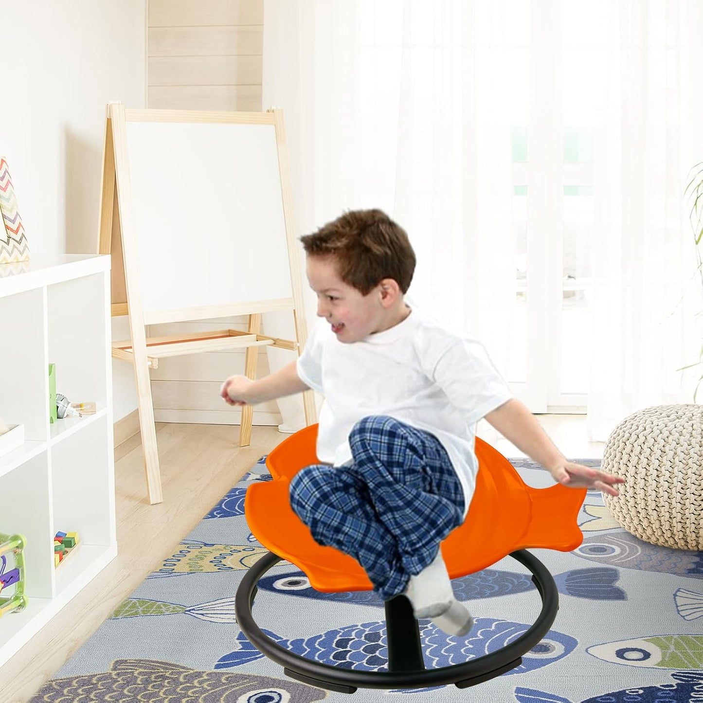 LulliSpace Orange Fish Shape Kids Swivel Sensory Swivel Chair