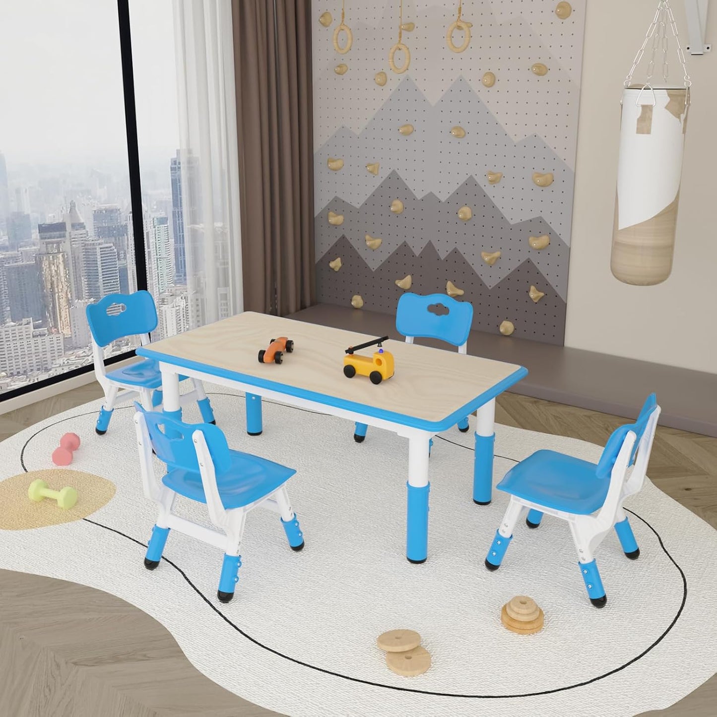 LulliSpace Blue Kids Table and 4 Chairs Set
