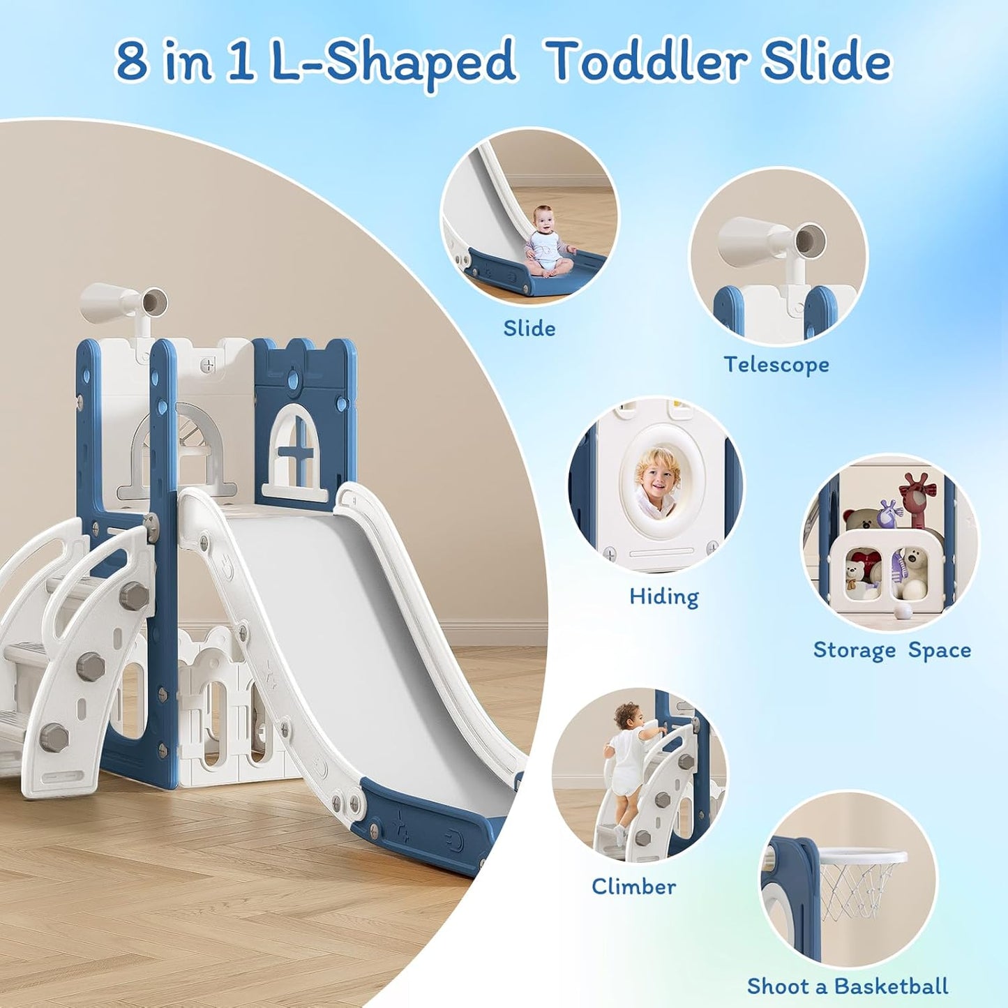 LulliSpace 6 in 1 Toddler Slide for Toddler Age 1-3