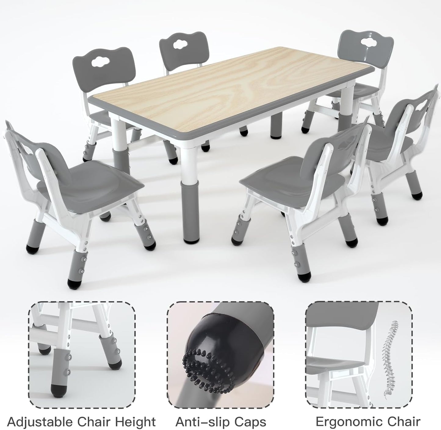 LulliSpace 3 Color Kids Table and 6 Chairs Set
