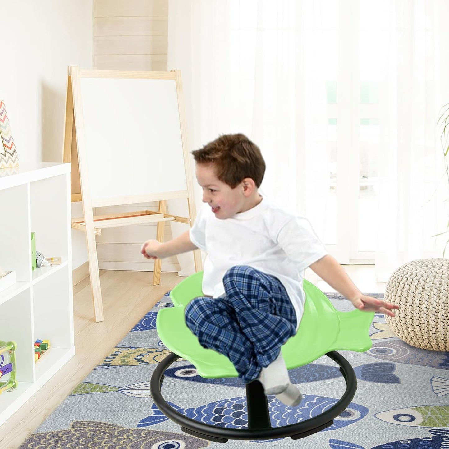 LulliSpace Green Fish Shape Kids Swivel Sensory Swivel Chair