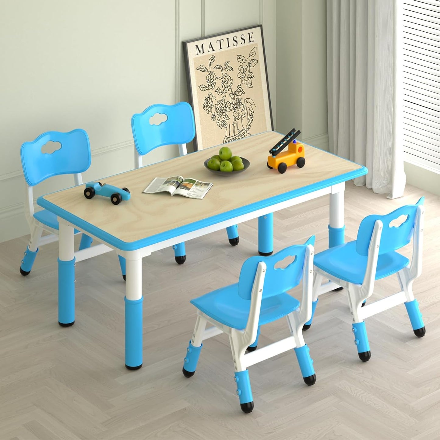 LulliSpace Blue Kids Table and 4 Chairs Set